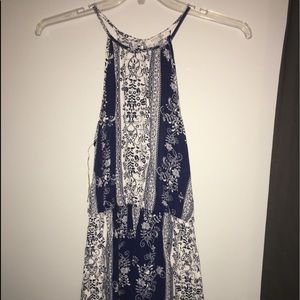 navy and white romper